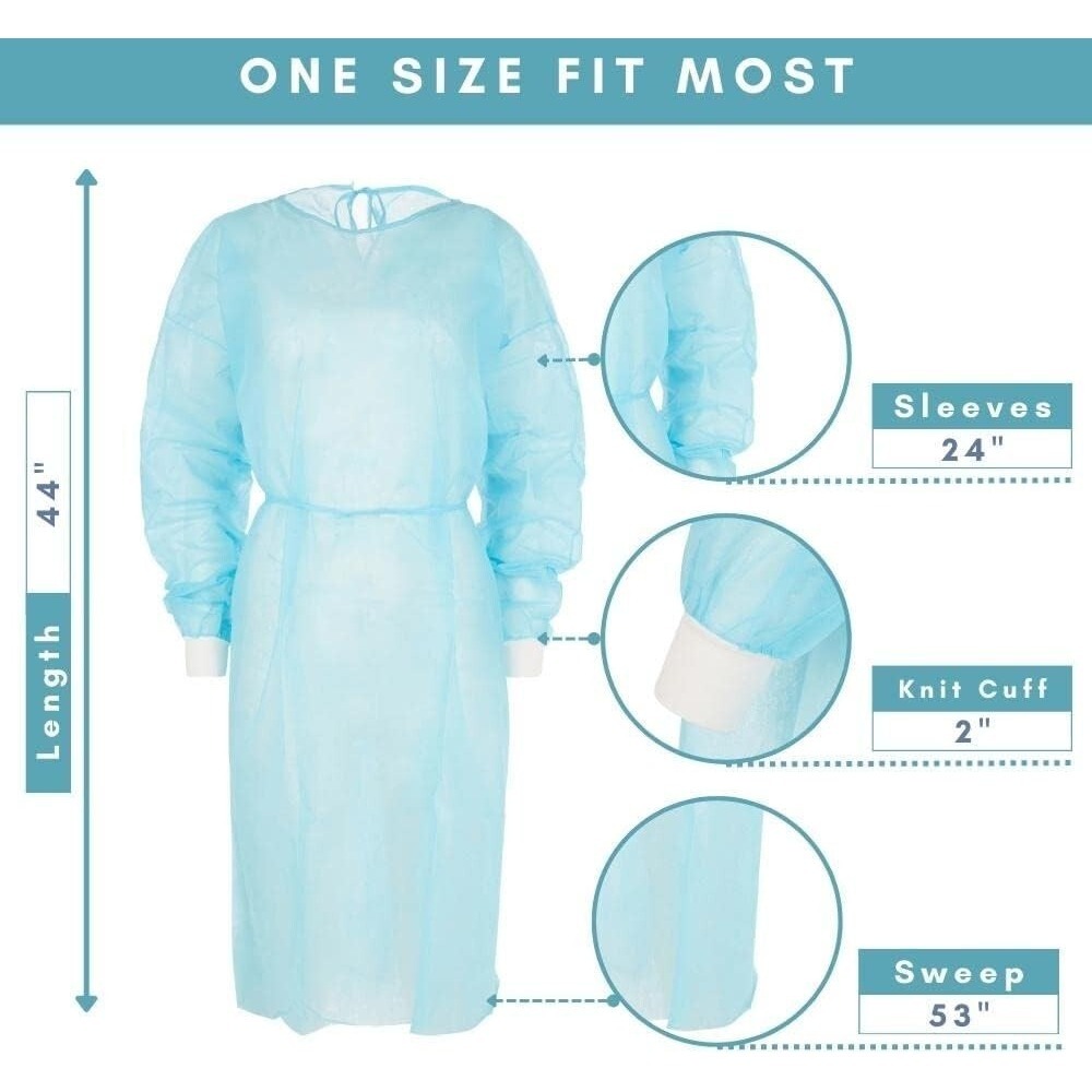 Nobles Blue Disposable Isolation Gowns Knit Cuff Latex Free PPE 50 Pack